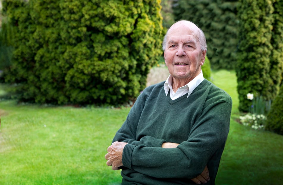 Portrait of 95 years old english man in his garden